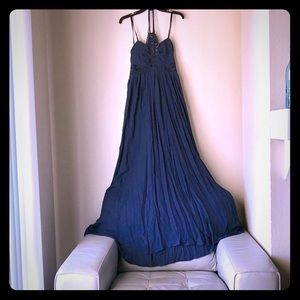 Windsor Navy halter crochet maxi dress